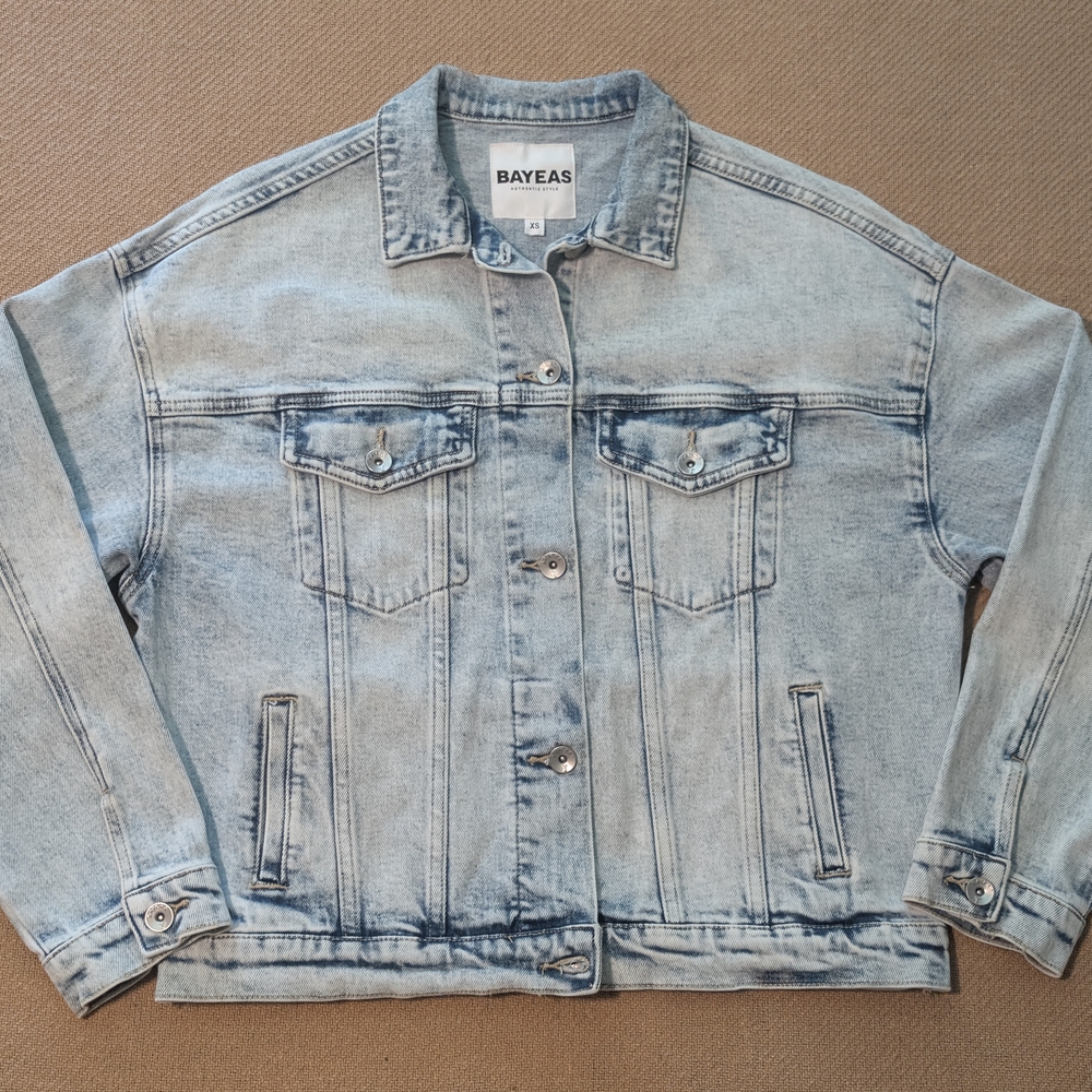 Bayeas Light Wash Blue Denim Jean Jacket - Picture 7 of 15